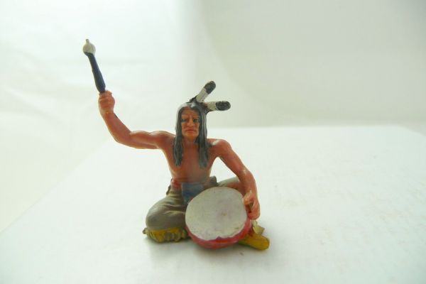 Elastolin 4 cm Indianer sitzend mit Trommel, Nr. 6836 - sehr guter Zustand