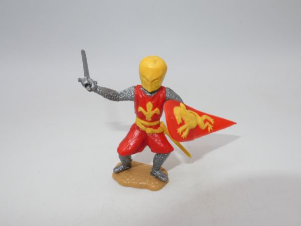 Timpo Toys Topfhelmritter stehend, rot/gelb mit Schwert