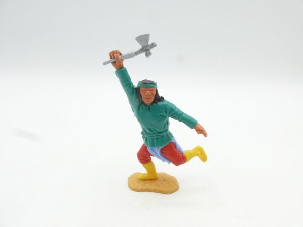Timpo Toys Apache laufend mit Tomahawk über dem Kopf, dunkelgrün