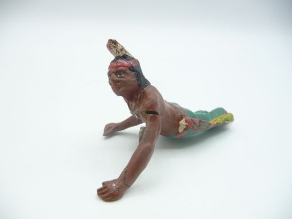 Plastinol Indianer schleichend mit Messer - seltene Figur, bespielter Zustand, s. Fotos