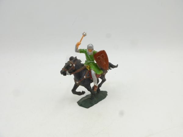 Elastolin 4 cm Normanne zu Pferd mit Streitkolben, Nr. 8857, grün