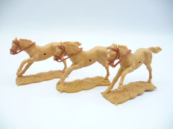 Timpo Toys 3 Pferde langlaufend, beige-braunes Zaumzeug