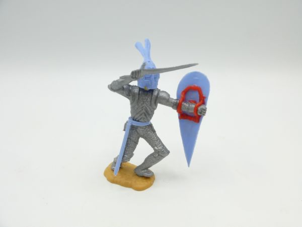 Timpo Toys Silver knight on foot, light blue head + shield