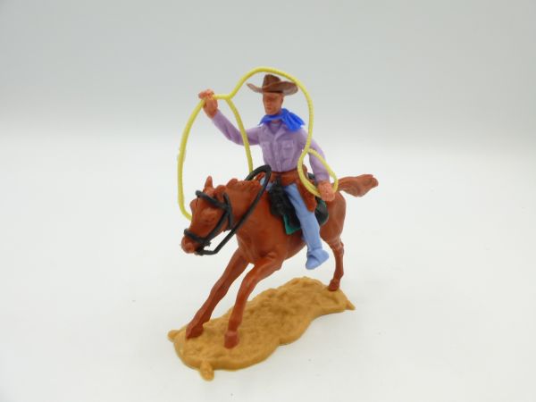 Timpo Toys Cowboy 2. Version reitend mit Lasso - tolles fliederfarbenes Hemd