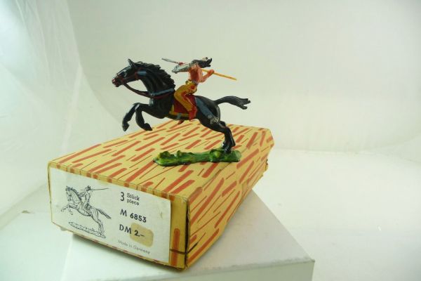Elastolin 4 cm Indian on horseback with lance, No. 6853 - orig. packaging