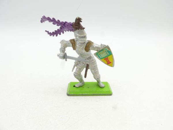 Britains Deetail Knight standing with sword + shield, purple plume