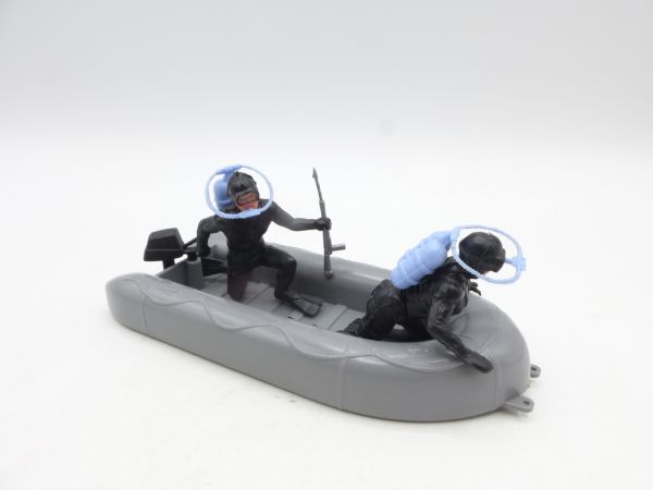 Timpo Toys Schlauchboot (grau) mit 2 Tauchern (hellblaue Flaschen)