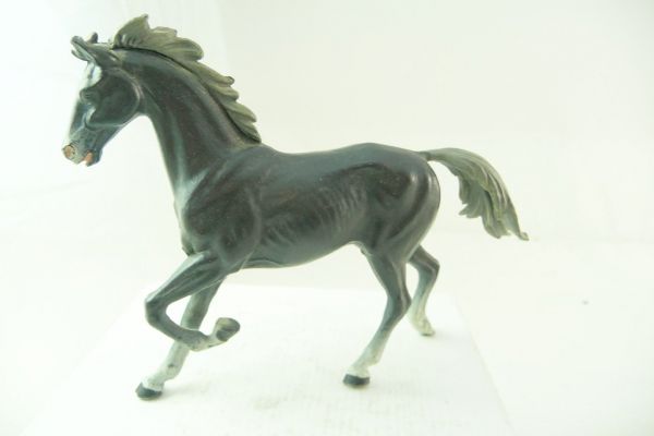 Elastolin 7 cm Pferd trabend, schwarz, Bem. 2 - tolle Altbemalung