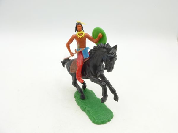 Elastolin 5,4 cm Indianer zu Pferd mit Speer + Schild