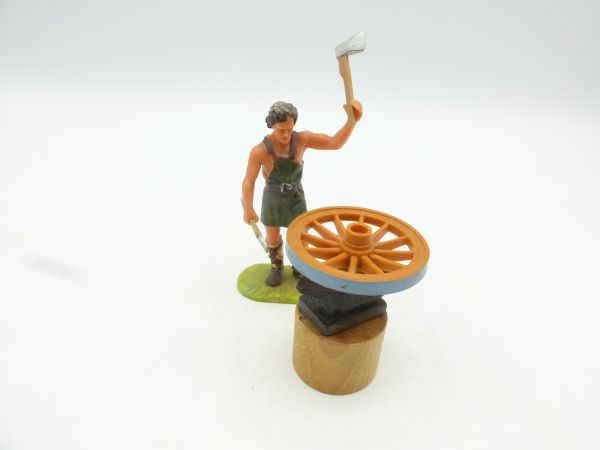 Elastolin 7 cm Schmied mit Hammer, Amboss + Rad - tolle Figur, s. Fotos