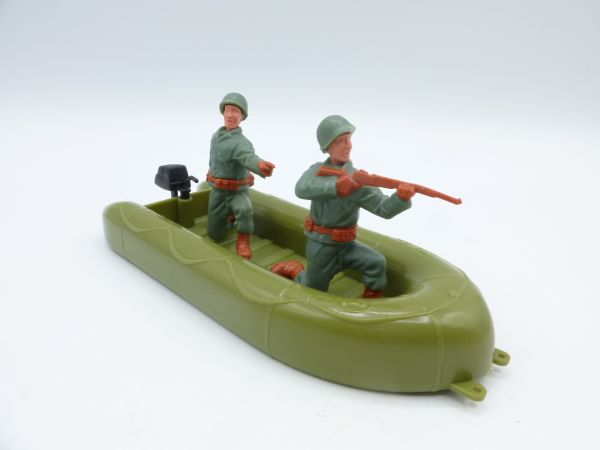 Timpo Toys Rubber dinghy (rare khaki green) with Americans