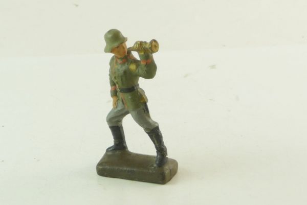 Lineol Soldat mit Horn, ca. 6 cm - bespielt, s. Fotos