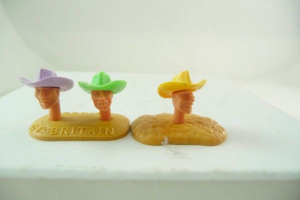 Timpo Toys 3 Cowboy heads with rare hats
