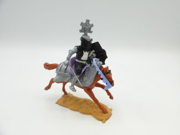 Timpo Toys Visor knight riding black/white on armoured horse