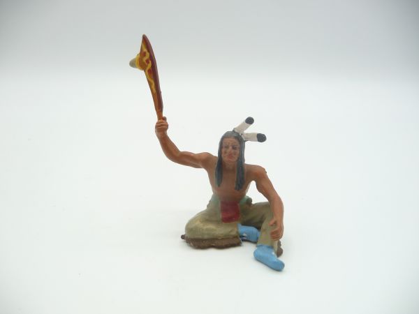 Elastolin 7 cm Indianer sitzend mit Keule, Nr. 6835 - originelle Figur