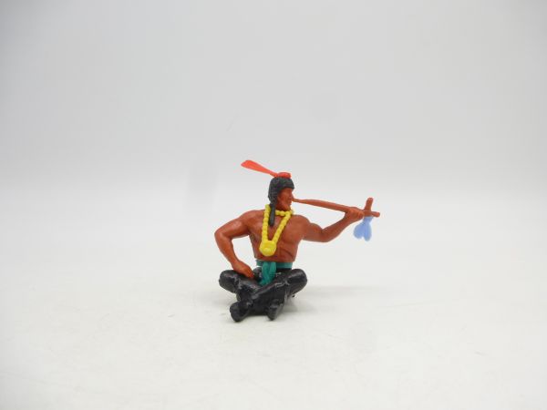 Timpo Toys Indianer 2. Version sitzend mit Friedenspfeife, schwarze Hose