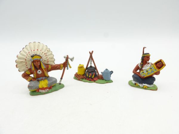 Britains Swoppets Indian group at the campfire, 3-piece set