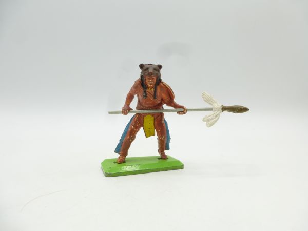 Britains Deetail Indian with bear skin, spear in front of the body
