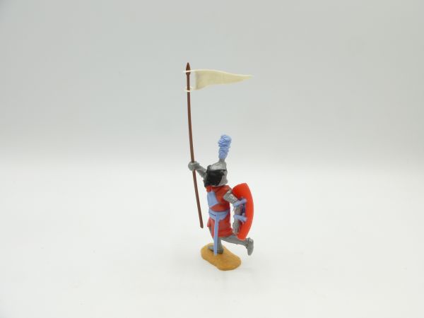 Timpo Toys Visierritter rot/hellblau laufend mit weißer Fahne