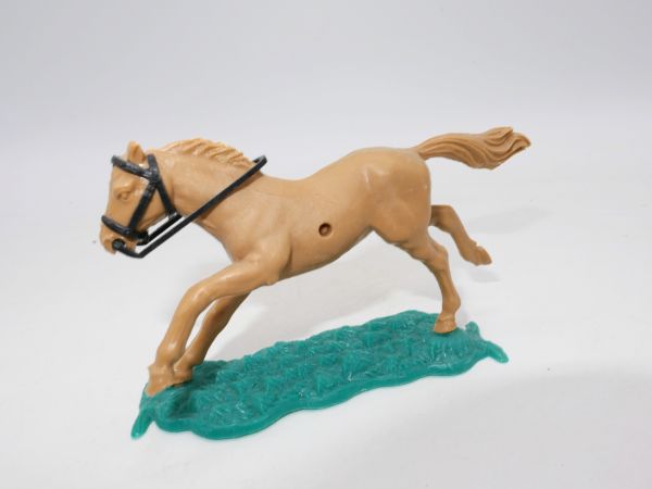 Timpo Toys Horse, long running, dark beige, black reins / bridle