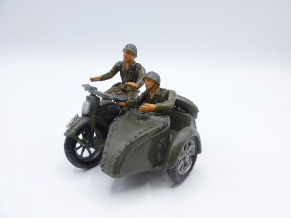 Motorbike with sidecar, rider + passenger (figure 6.5 cm size)