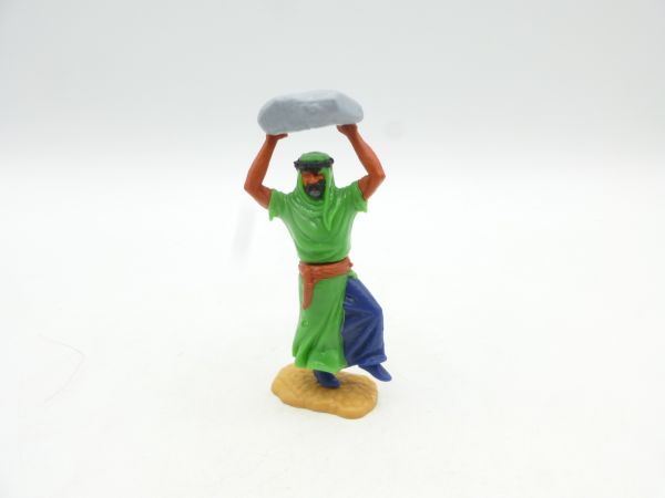 Timpo Toys Arab standing throwing stone, green, dark blue inner skirt