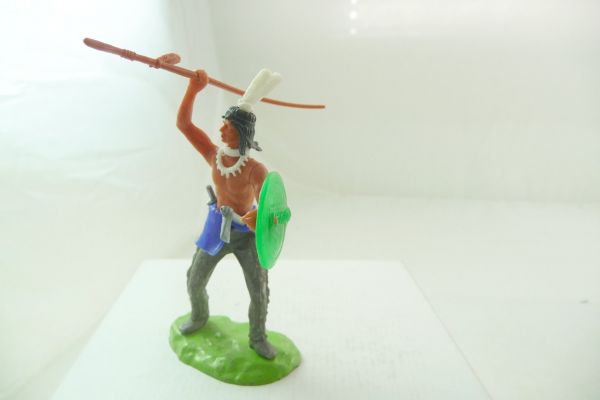 Elastolin 7 cm Indianer stehend mit Speer werfend + Schild