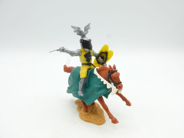 Timpo Toys Visierritter reitend mit Schwert, gelb