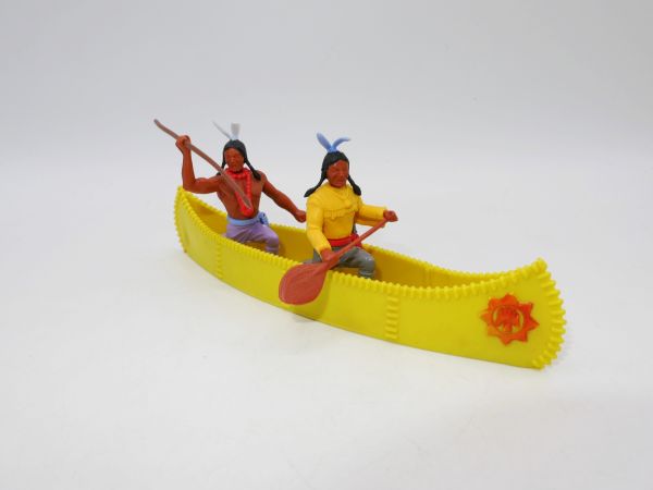Timpo Toys Kanu mit 2 Indianern 3. Version (tiefgelb)