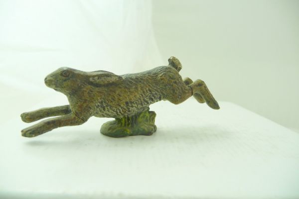 Lineol Rabbit running with pedestal - great painting, minimal cracks on the legs