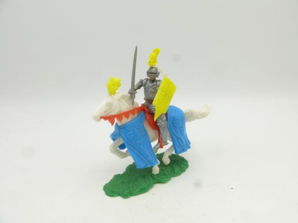 Elastolin 5,4 cm Ritter zu Pferd mit Schwert - Feder + Schild dunkelbraun