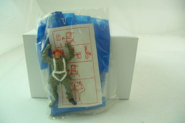 Timpo Toys Englischer Soldat (rotes Barett) mit Fallschirm (blau) - in Originaltüte