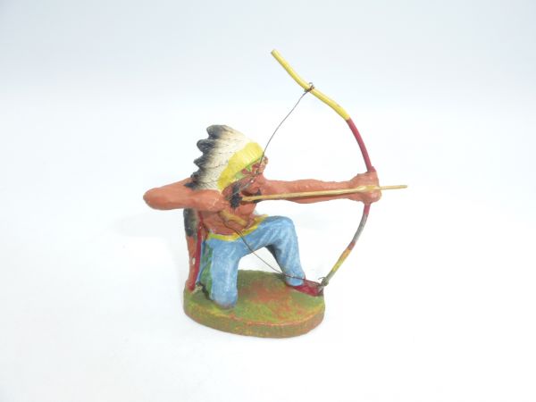 Elastolin Masse Indianer kniend mit Pfeil + Bogen (Hose blau)