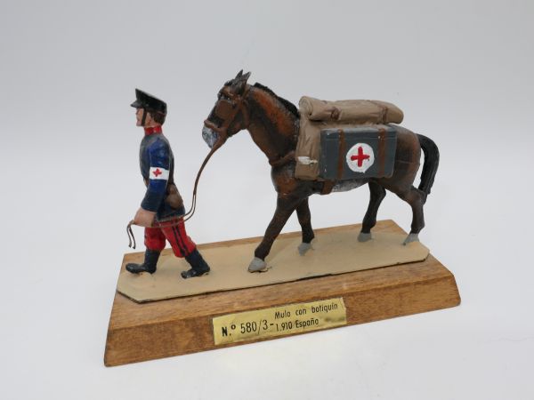 Mini diorama ambulance soldier with mule on base (Alymer, Spain)