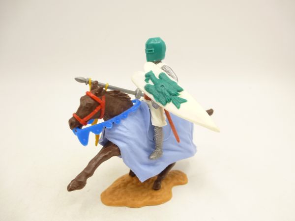 Timpo Toys Mittelalterritter zu Pferd mit Fahne, weiß/grün