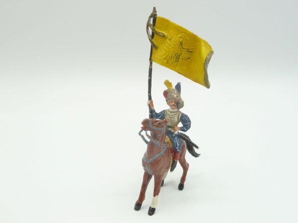 Merten 4 cm Landsknecht reitend mit Fahne - tolles Pferd, schöne Figur