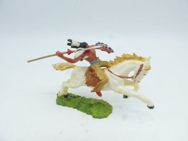Elastolin 4 cm Indianer zu Pferd mit Lanze, Nr. 6853, weißes Pferd