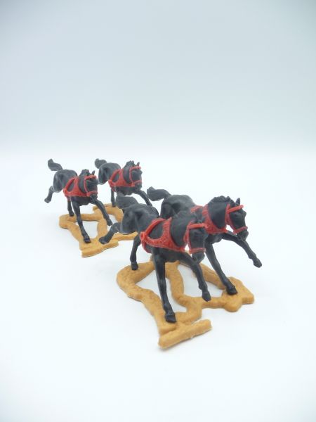 Timpo Toys 2 x horse and cart, black with red bridle
