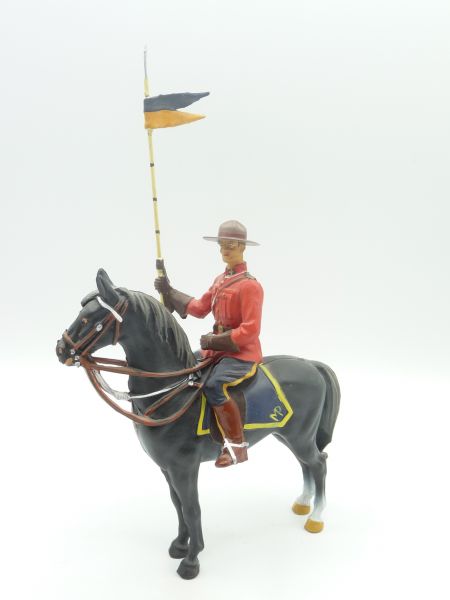 Elastolin 7 cm Canadian on horseback with pennant (10 cm size), No. 6932 - original figure