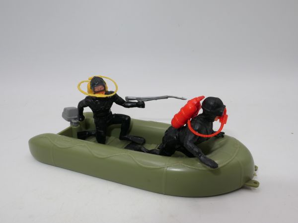 Timpo Toys Kleines Schlauchboot (grün) mit Tauchern - bespielt