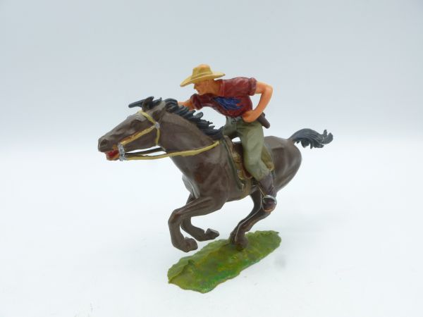 Elastolin 7 cm Cowboy zu Pferd mit Pistole, Nr. 6992 - tolle Bemalung
