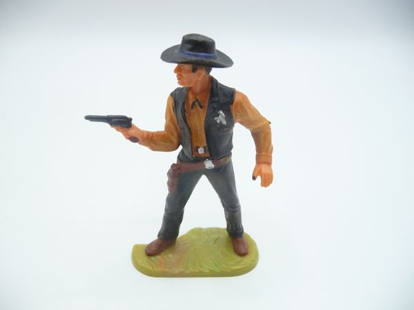 Elastolin 7 cm (beschädigt) Sheriff mit Pistole - Figur Top, nur Bodenplatte beschädigt