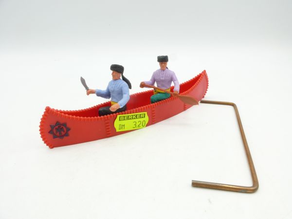 Timpo Toys Trapper canoe, red, black emblem (2 trappers)