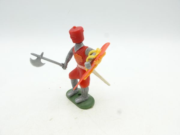 Medieval knight standing, red with battle axe