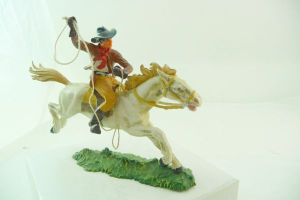 Elastolin 7 cm Cowboy on horseback with lasso, No. 6998 - great painting, unused
