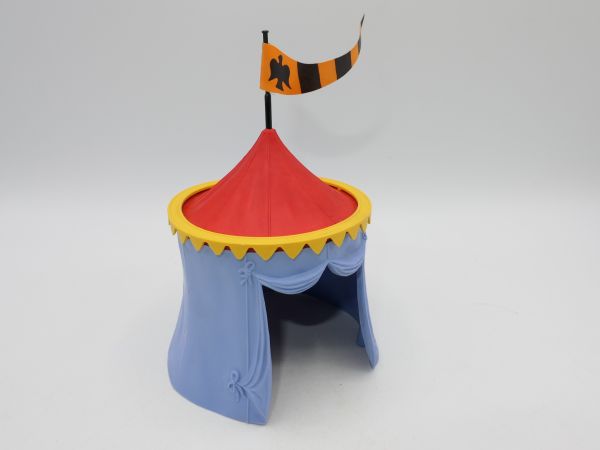 Timpo Toys Ritterzelt hellblau, rotes Dach, gelber Rand