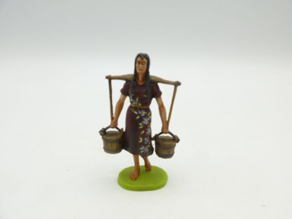 Elastolin 4 cm Frau mit 2 Eimern, Nr. 9658 - tolle Sammlerbemalung