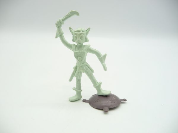 Alien mit erhobener Waffe (ca. 6 cm), hellgrün
