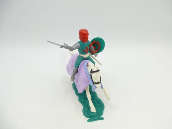 Timpo Toys Mittelalterritter reitend, grün/rot mit Schwert
