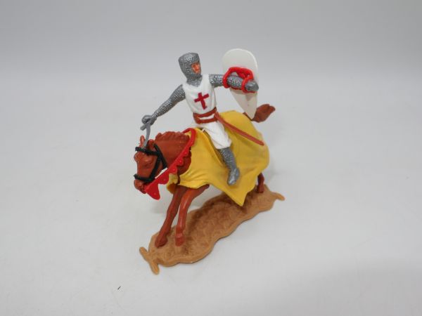 Timpo Toys Kreuzritter 1. Version zu Pferd, Schwert seitlich + Schild